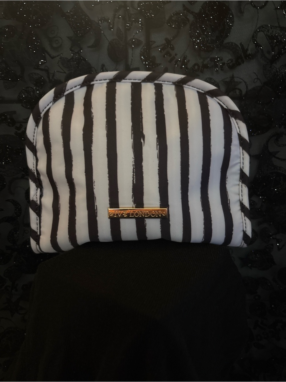 Steve Madden Black & White Striped Cosmetic Pouch